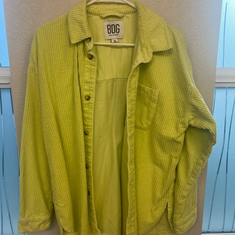 BDG Green Casual Button Down Shirt Lightweight Cotton Blend